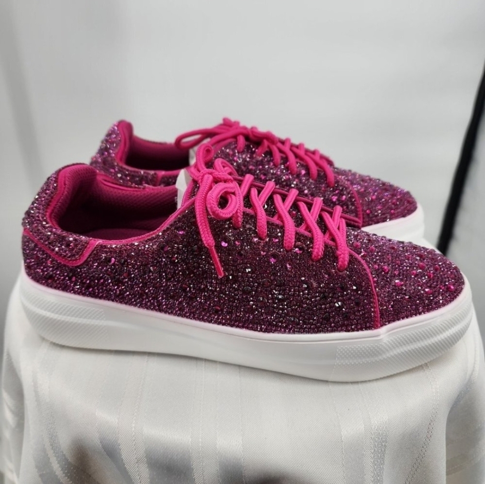 CORKYS Bedazzled Fuchsia Pink Rhinestone Sneakers Tennis Shoes 9 NWOT - Picture 9 of 9